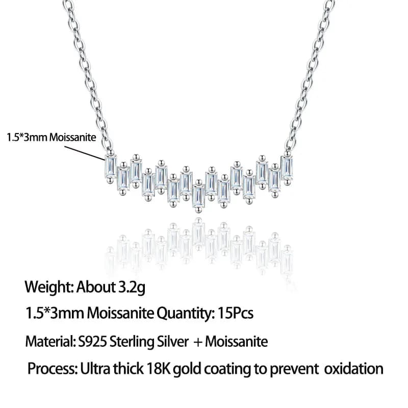 Collier barre incurvée en moissanite taille émeraude Pretty Beauty pour femme, en argent sterling 92