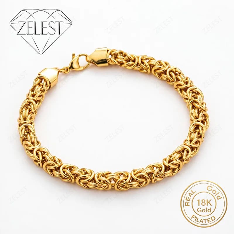 Bracelet tressé exquis en argent sterling 925 plaqué or 18 carats de 8 pouces pour hommes et femmes,