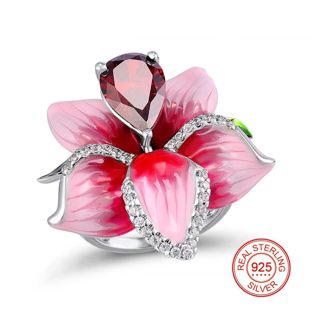 Buyee 925 bague de luxe en argent Sterling Excellent émail rose fleur bague pour femme mode mariage 