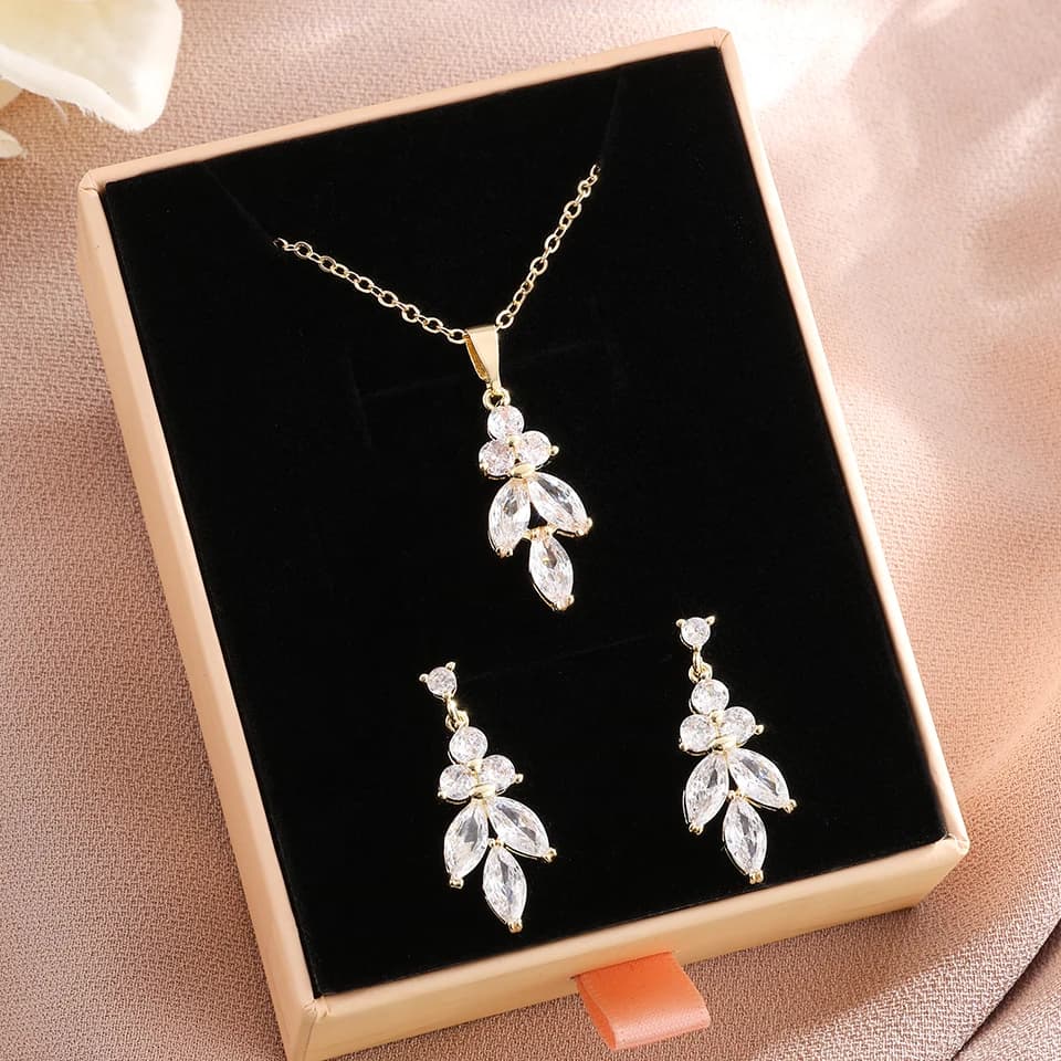 ZAKOL classique Marique feuille AAA Zircon boucles d'oreilles collier ensemble de bijoux de mariage 