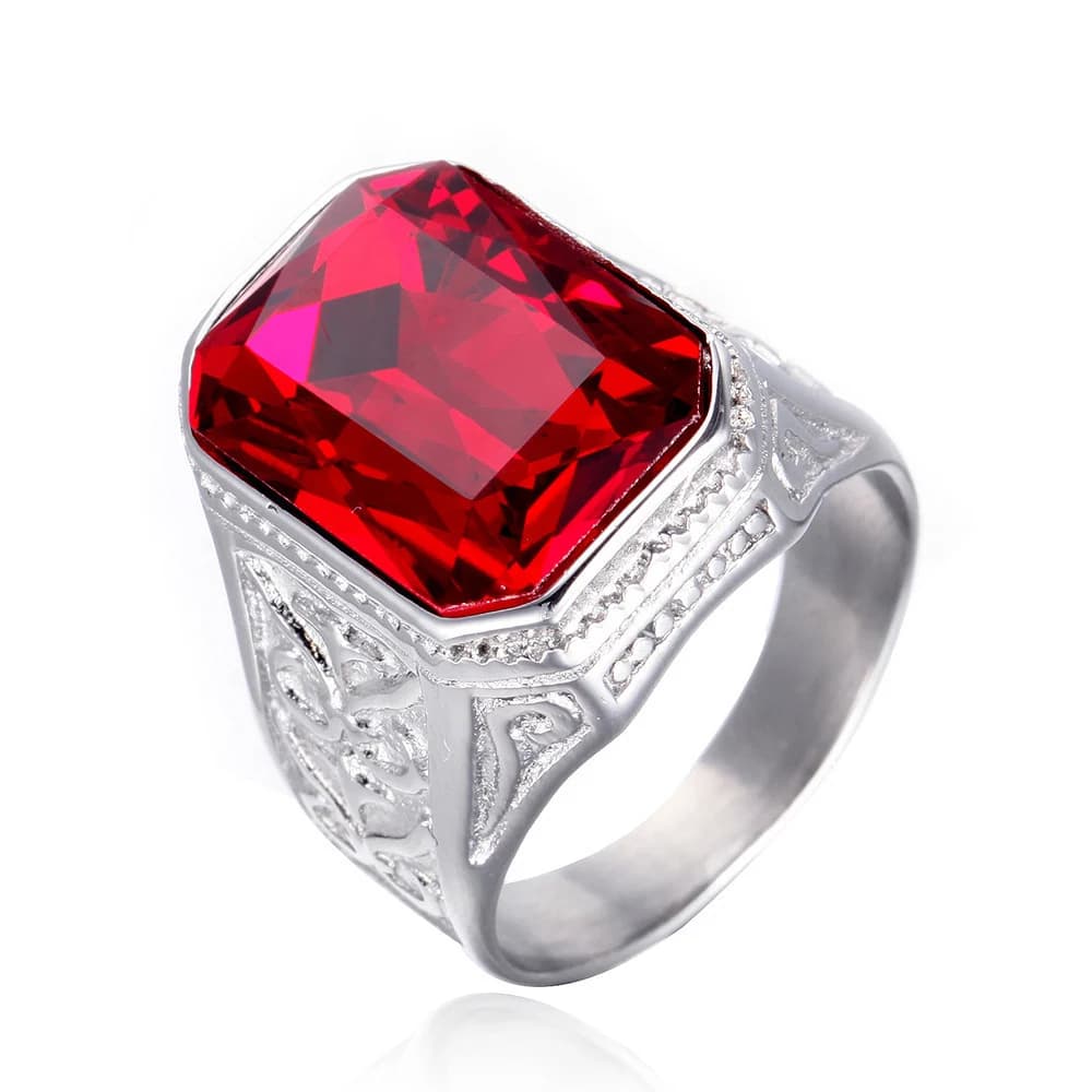 Bague Punk de haute qualité en pierre bleue/noire/rouge pour hommes et femmes, bague de motard en ac