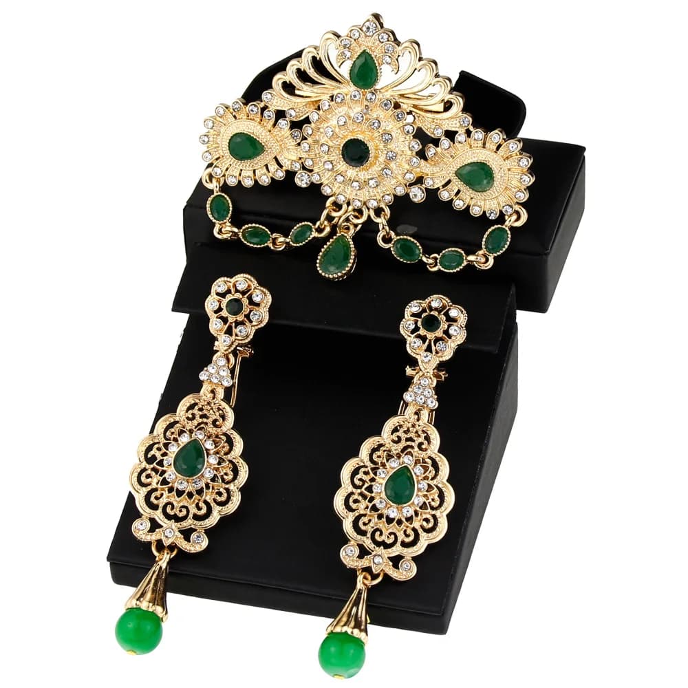 Algérie maroc Bijoux de mariage broche boucles d'oreilles ensembles pour femmes couleur or arabe tur