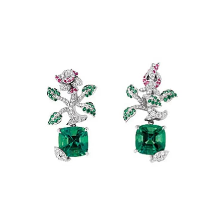Boucles d'oreilles émeraude tourmaline camélia pour dames, collier plaqué or blanc 14 carats, ensemb
