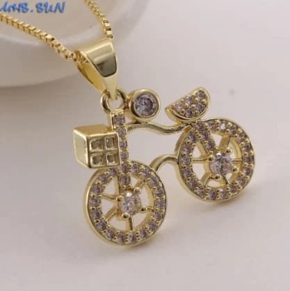 MHS.SUN Collier pendentif vélo brillant en zircon, chaîne exquise pour femmes et hommes, couleur or,