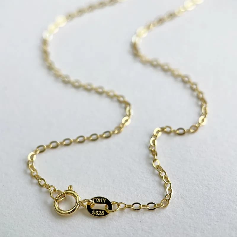 1.5mm 45cm 925 argent Sterling couleur or jaune Flash O croix chaîne Collier femmes filles bijoux Ko