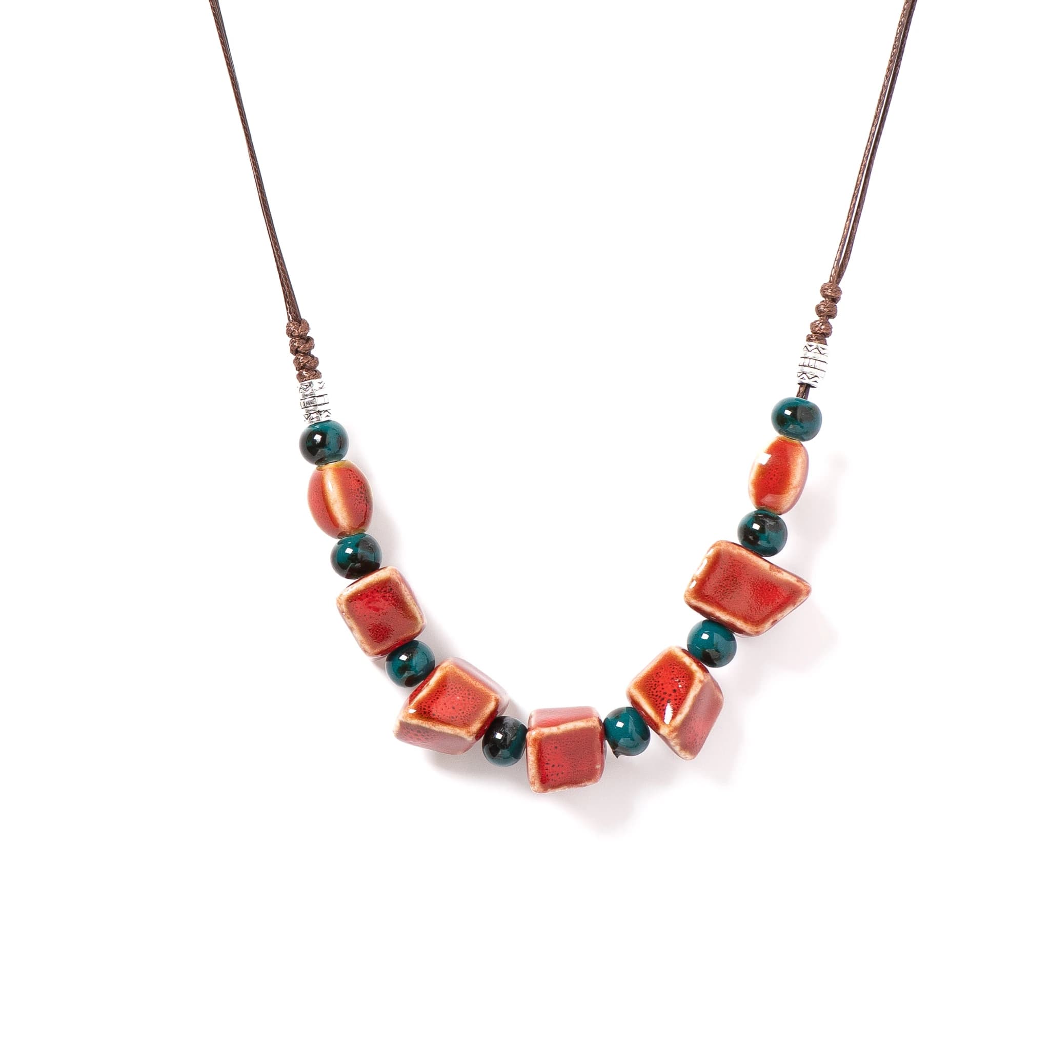 Collier en Céramique Géométrique Rouge, Fait à la Main, Ajustable, Artistique Vintage, Pendentif, Bi