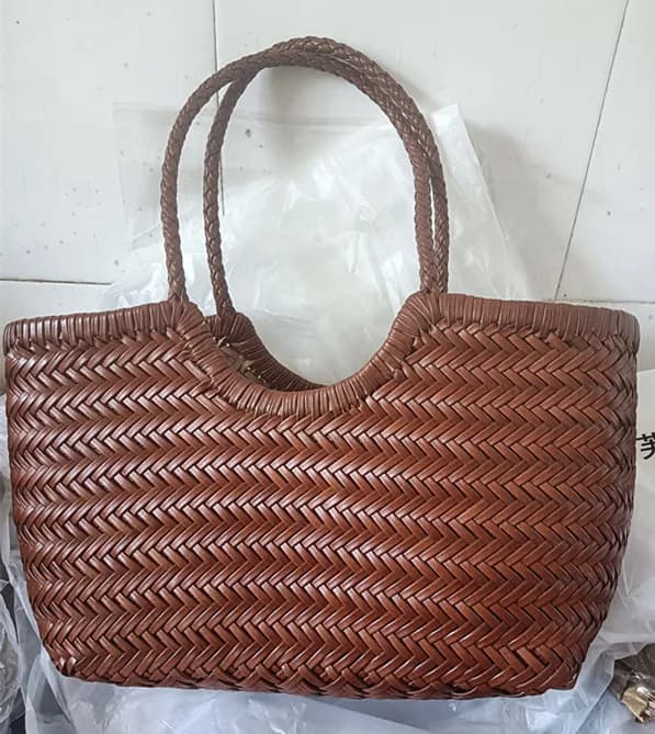 Sac panier à légumes décontracté tissé à la main en cuir véritable avec sac intérieur tissé décontra