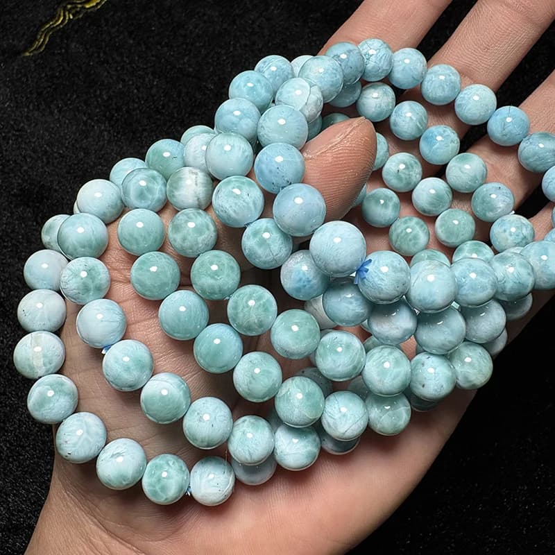 Meihan – Bracelet de perles rondes 100% naturelles AAA Dominica Larimar, courage et force, soulage l