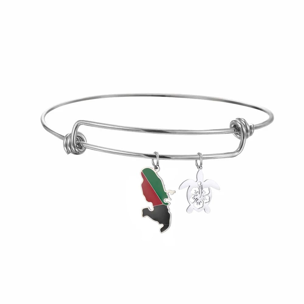 HIPEE France Martinique carte Bracelet tortue de mer avec fleur d'hibiscus Bracelet en acier inoxyda