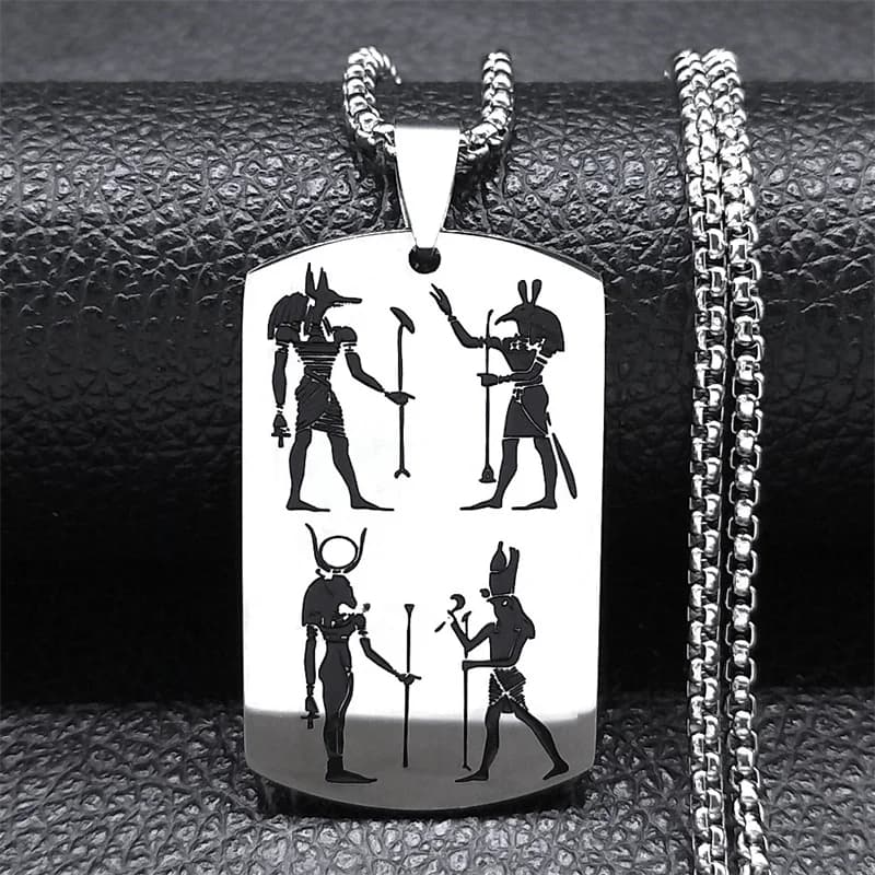 Collier de Déesse Horus Anubis Bastet en Acier Inoxydable, Amulette de Dieu Égyptien des Prairies, B