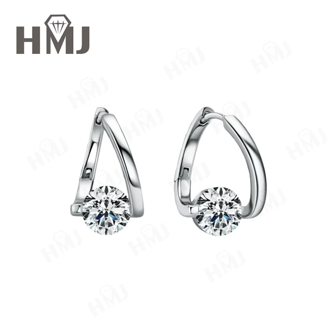 Boucles d'oreilles en argent sterling 925 avec moissanite, 1-2 carats, couleur D, taille brillant ro