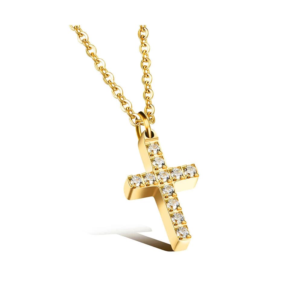 JeeMango rétro croix unisexe pendentif collier classique en acier inoxydable 316L avec zircon cubiqu