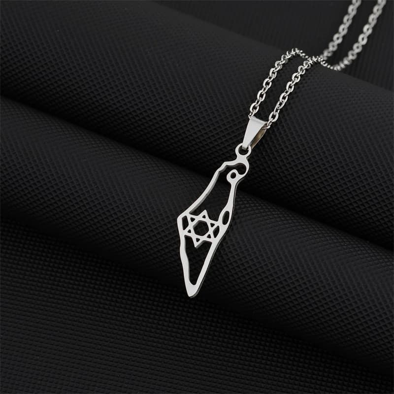 Israël hexagramme carte pendentif collier pays géométrie acier inoxydable chaîne colliers pour femme