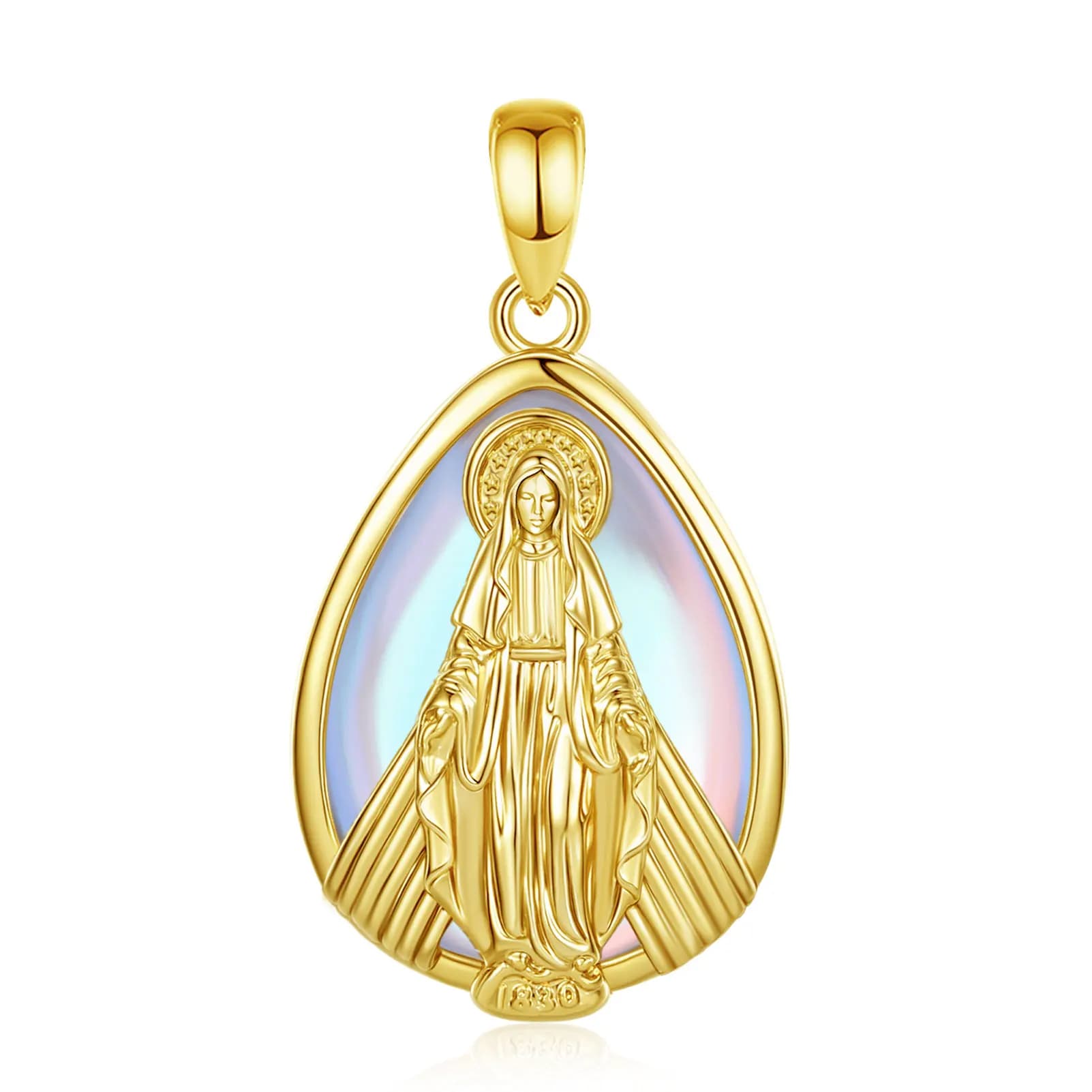 Collier Eudora Vierge Marie Pierre de Lune, Pendentif en Pierre de Guérison, Amulette Catholique Chr
