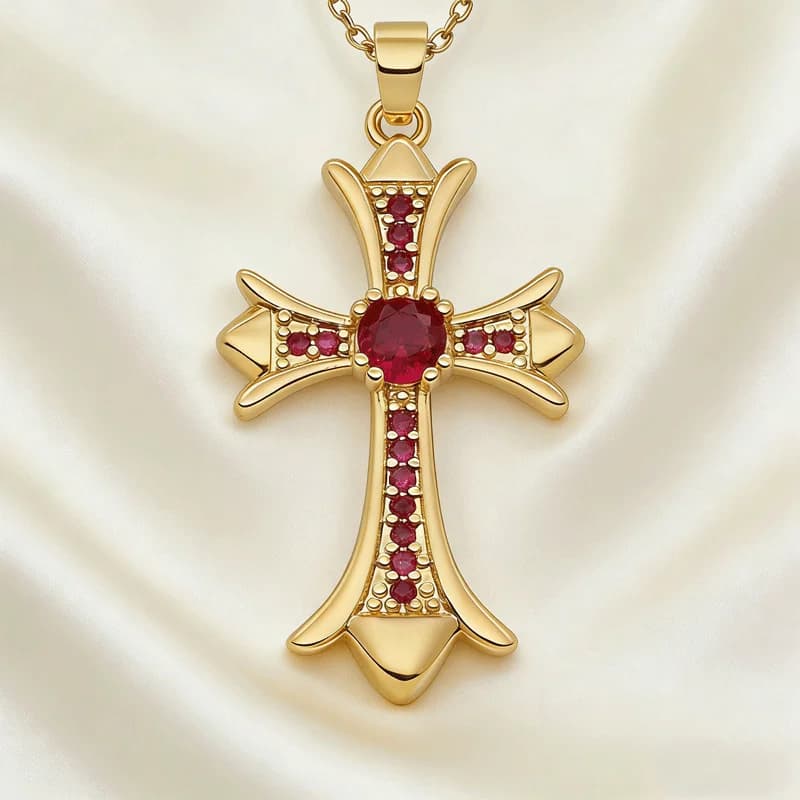 Collier Vintage avec pendentif croix rouge CZ, chaîne de clavicule plaquée or, bijoux élégants pour 