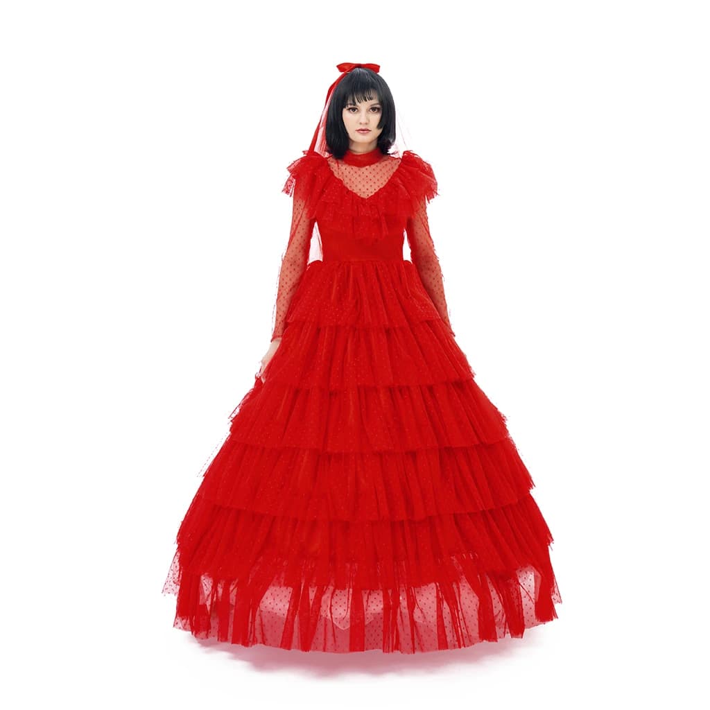 Costume de Cosplay Lydia Deetz, robe de mariée rouge, Costume de mariée gothique pour femmes adultes