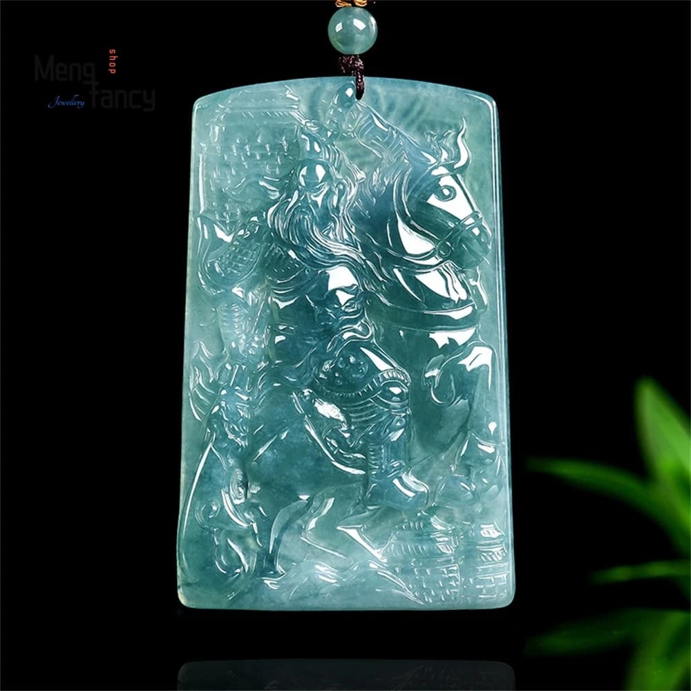 Pendentif en jade d'eau bleu glace de qualité A, véritable et naturel, Dragon King Guanjiu, bijoux d