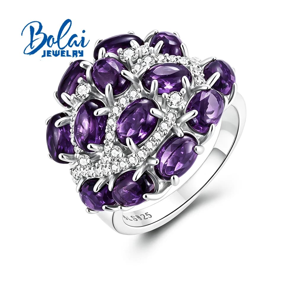 Bague en améthyste naturelle pour femme, en argent sterling 925, pierres précieuses véritables, bijo