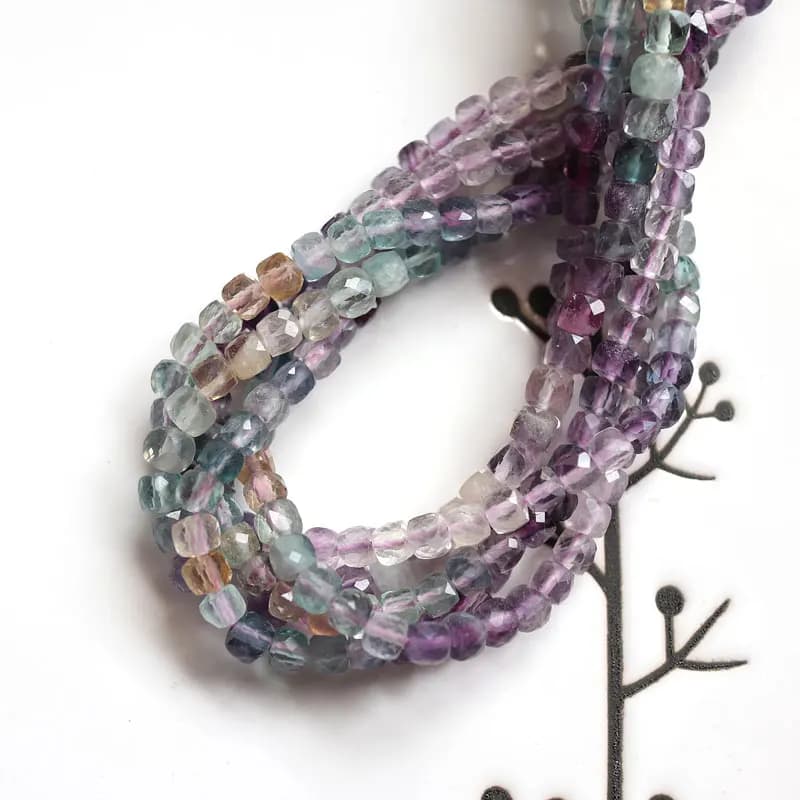 HEJI-Perles Cube à Facettes Naturelles pour Femme, Kyanite Chrysoprase ATen te Tourmaline Iolite Tan