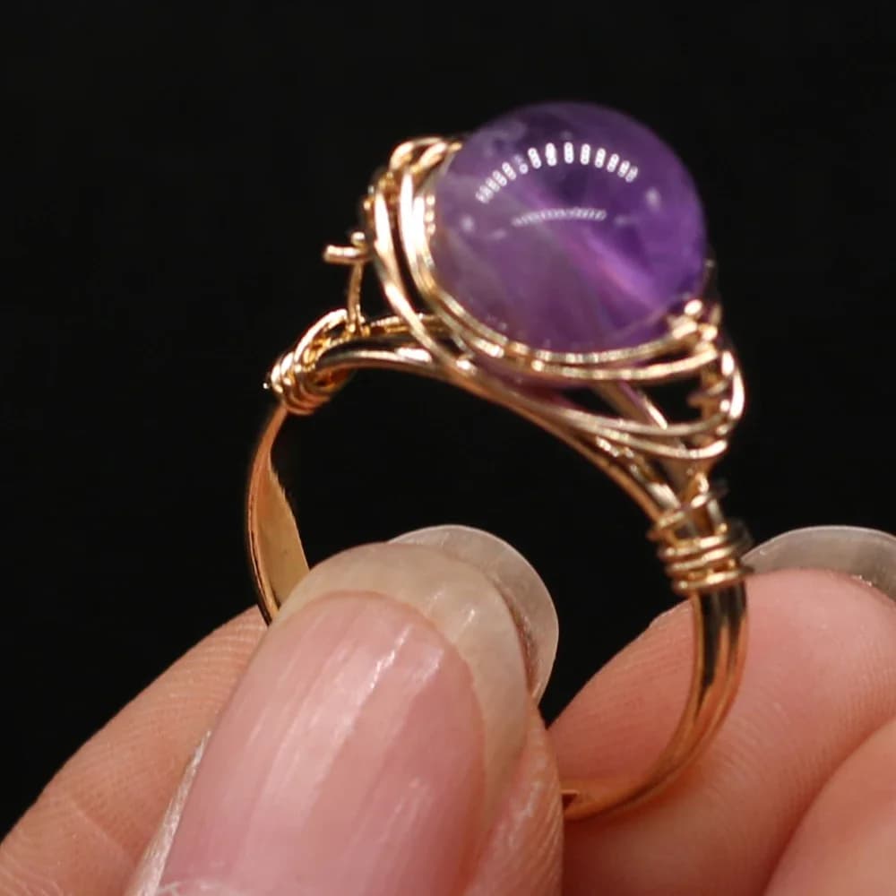 Bague en Pierre Naturelle Enveloppée de Fil, Bijou de Mariage, Reiki, Guérison, Atterrissage, Yst Ag