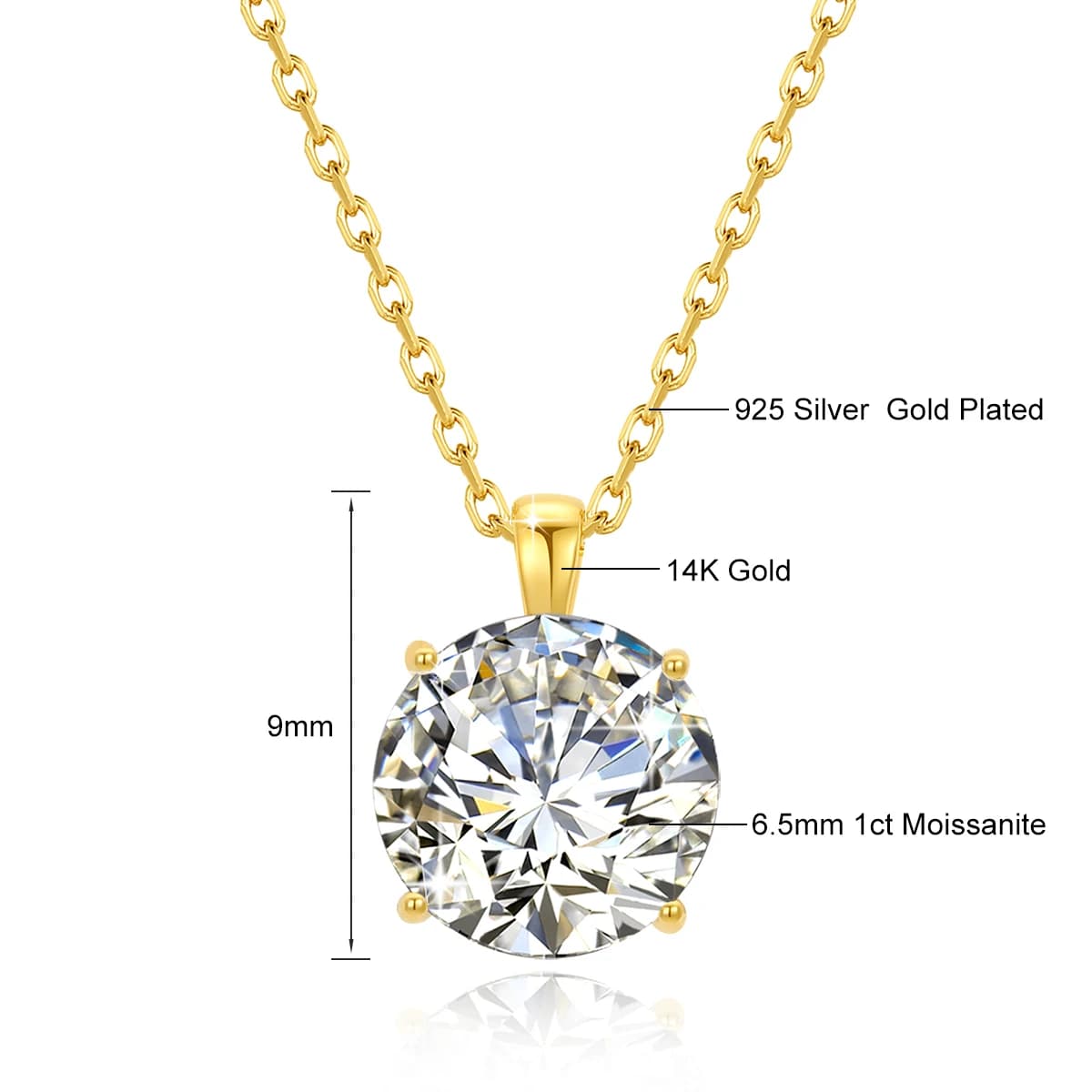 Colliers en diamant Moissanite 1CT 2CT 3CT, pendentif de fiançailles en or véritable 14K certifié GR