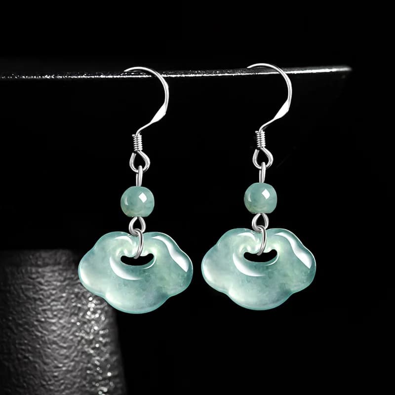 Boucles d'oreilles Ruyi en Jade bleu de qualité A naturel, argent S925 incrusté de jadéite glacée, S