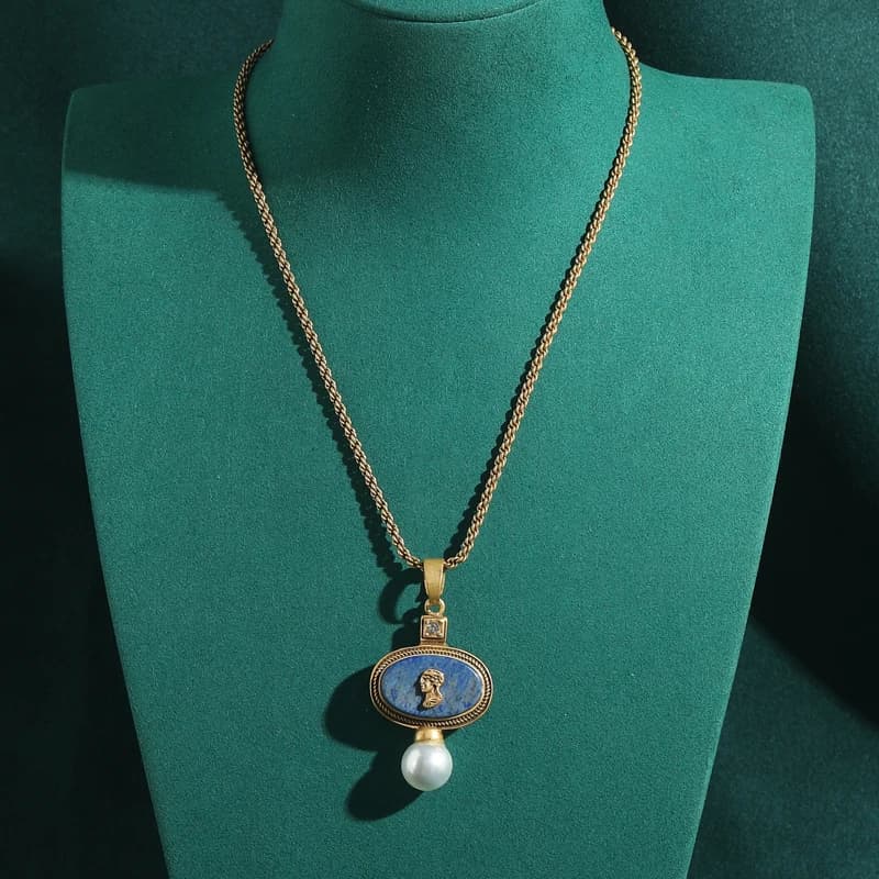 Parure de bijoux vintage camée pour femme, pendentif Avatar, collier de perles, boucles d'oreilles c