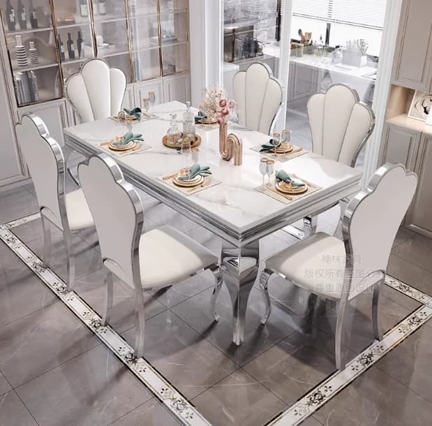 Table à manger rectangulaire en marbre italien, meubles de maison individuels, or unique, blanc, des