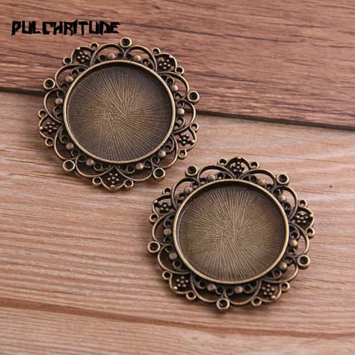 2 pièces Vintage deux couleurs rond camée filigrane Cabochon paramètres 39mm (convient 25mm de diamè