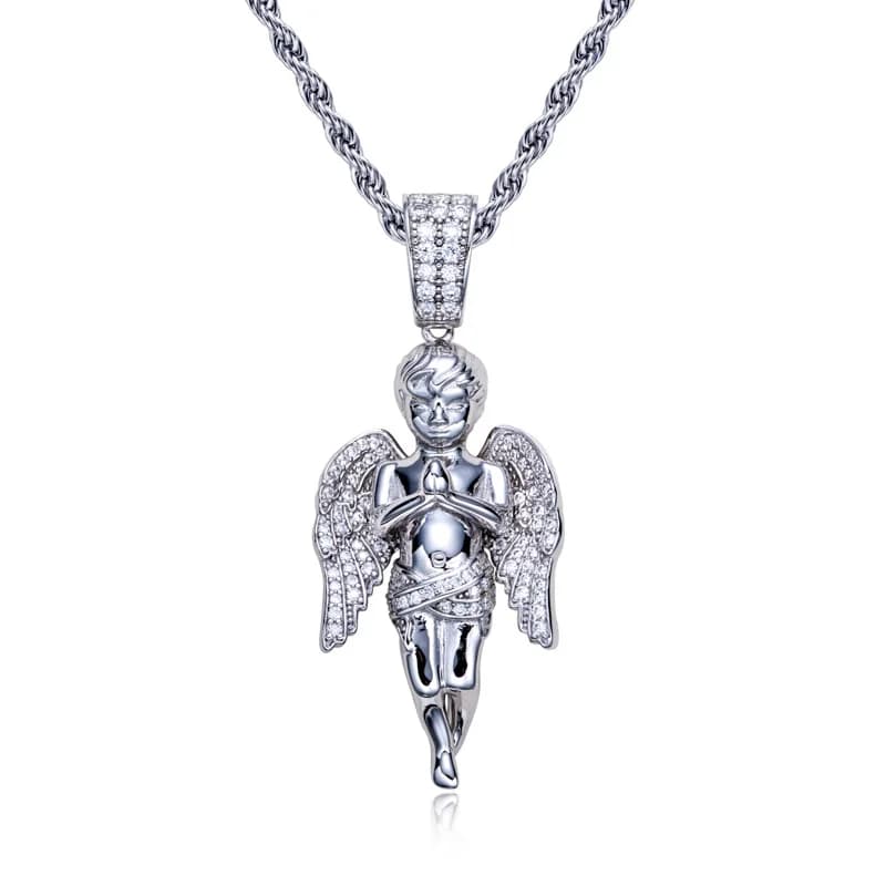 MossanRappr Moissanite glacé ange béni pendentif Bling Hip Hop collier 925 en argent Sterling hommes