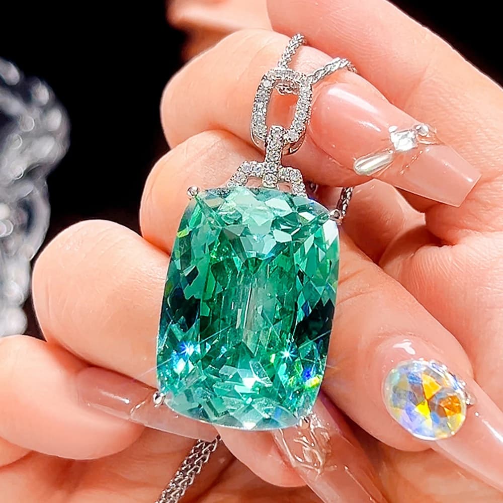 Vinregem – collier avec pendentif vintage de luxe en tourmaline Paraiba créée en laboratoire, 20x28 