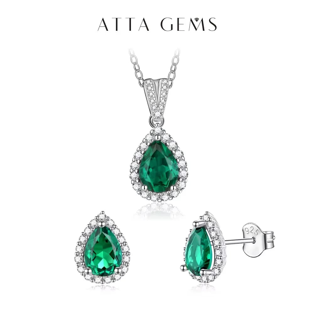 ATTAGEMS-Ensemble de bijoux en argent regardé S925 pour femme, formage cultivée en laboratoire, émer