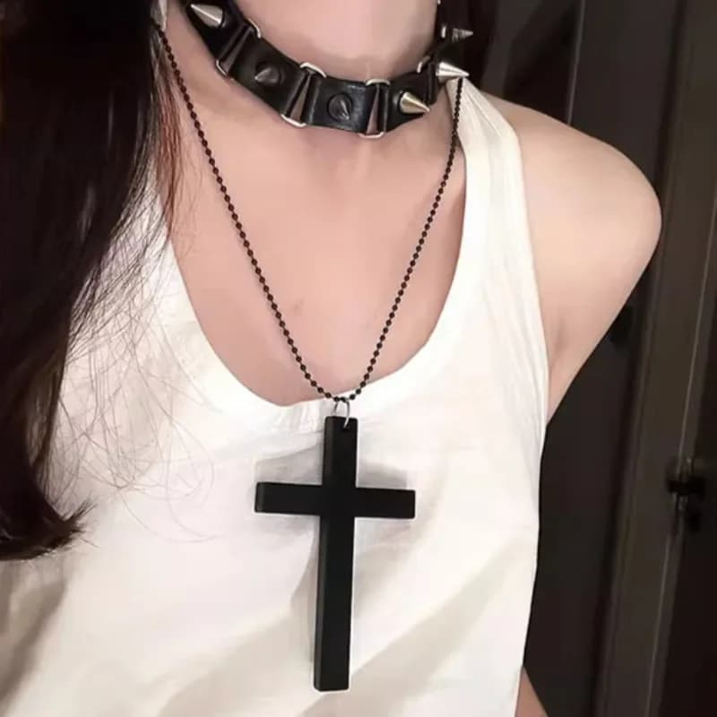 Collier Punk gothique en bois avec croix, Vintage, Hip Hop, ras du cou, Y2K, bijoux à la mode pour f