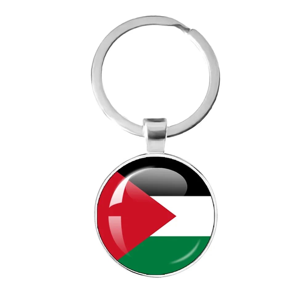 Porte-clés Cabohcon en verre de 25mm, emblème de drapeau de la nation palestine, motifs artistiques 