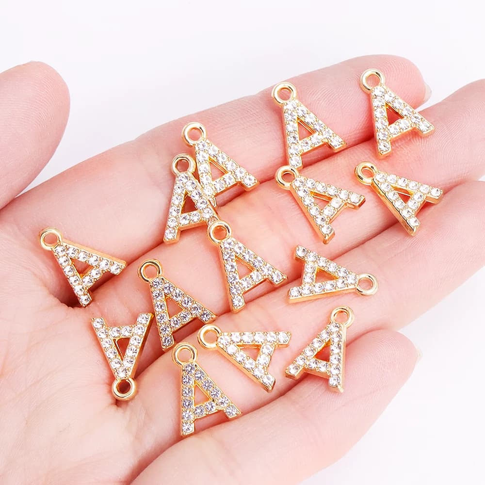 10 pièces lettres fines bijoux plaqué or Zircon 26 Alphabet ensemble de breloques fabrication de bij
