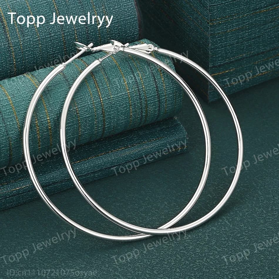 Boucles d'oreilles rondes simples et luxueuses en argent sterling 925, 50/60/70/80MM, bijoux à la mo