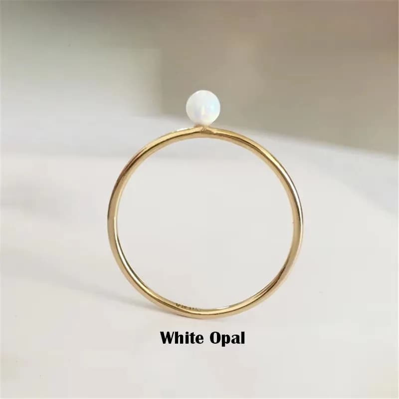 Bague empilable en opale blanche rempli d'or 14K de 3mm, bijoux Boho en or, bague d'articulation min