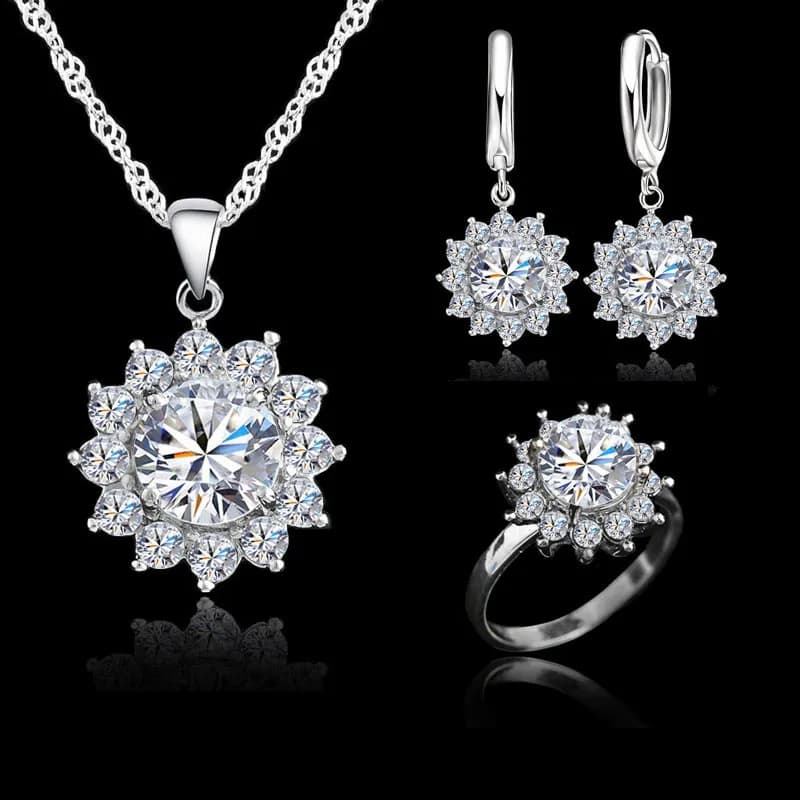 Leon Jour Cadeau SunFlower Cubique contre-indiqué cone 925 Bijoux En Argent Sterling Ensembles Boucl