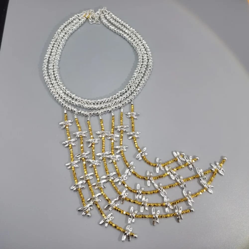 Collier géométrique en pierre de riz dorée style Cour Noble Espagnole 2026, accessoires de bijoux, c