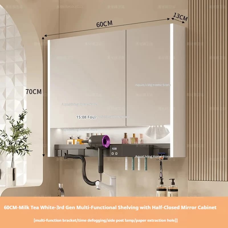 Armoire à miroir de salle de bain intelligente multifonctionnelle moderne, miroir de vanité mural, r