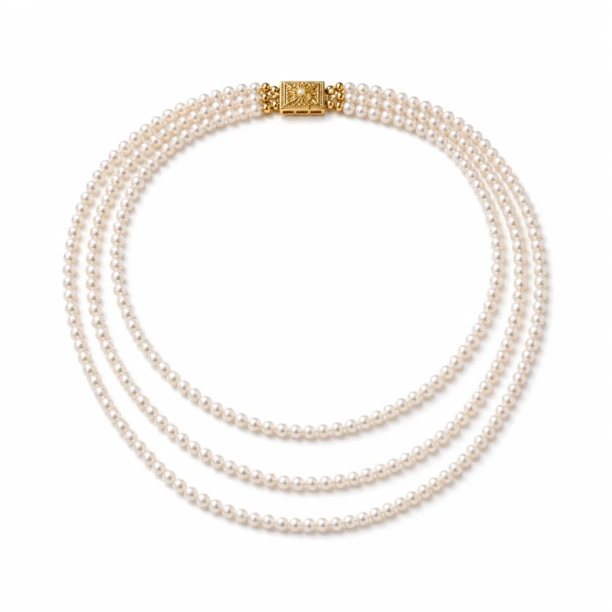Collier de perles d'eau douce naturelles de 3-4 mm, collier à 3 rangs superposés avec fermoir en or 
