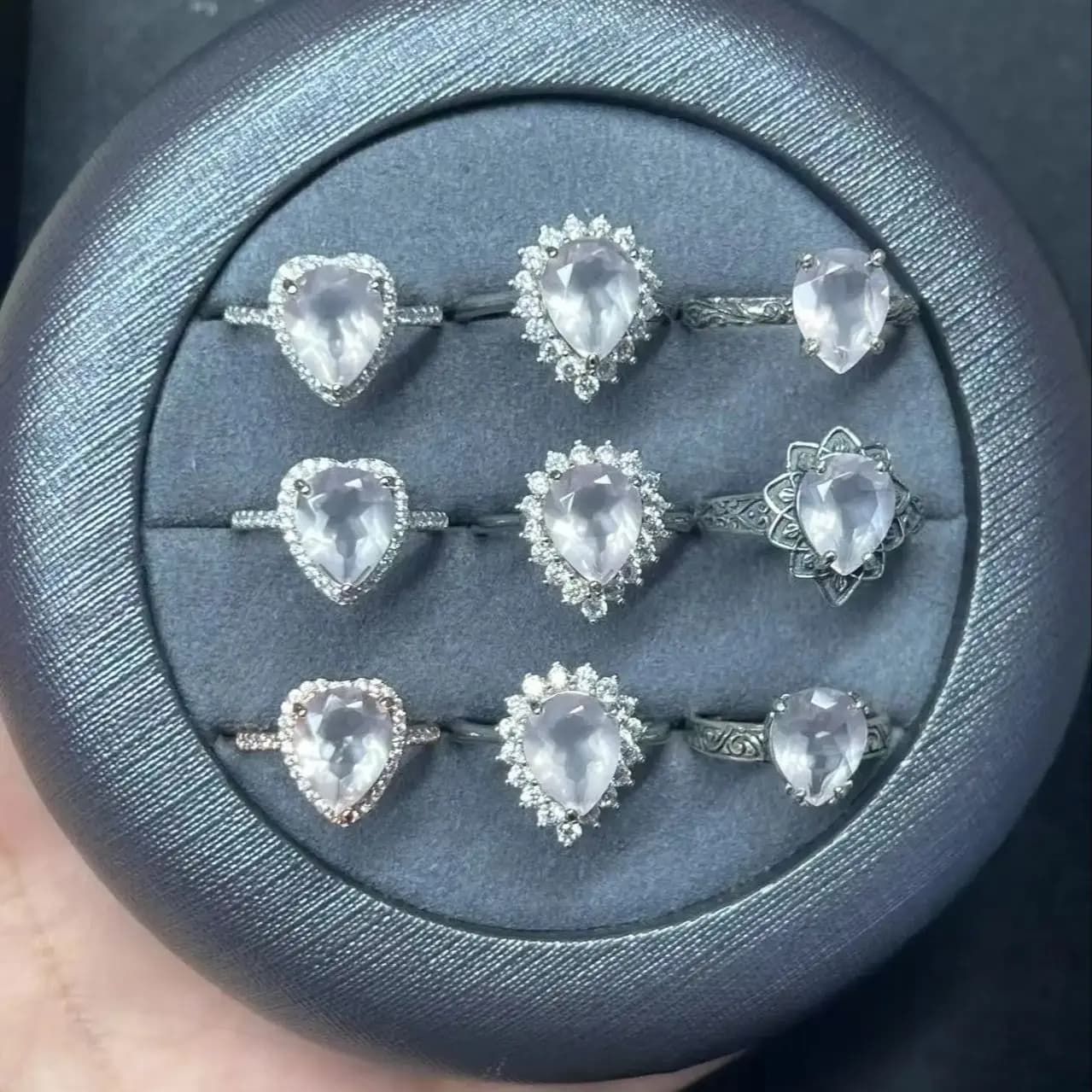 Unité une pièce en argent 925 avec cristal de Quartz Rose naturel, bagues de guérison en pierres pré