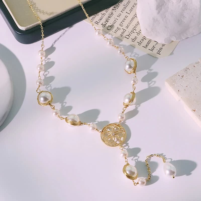 Shijia collier de perles plaqué or 18 carats Design collier fait à la main bijoux pour femmes GN0260