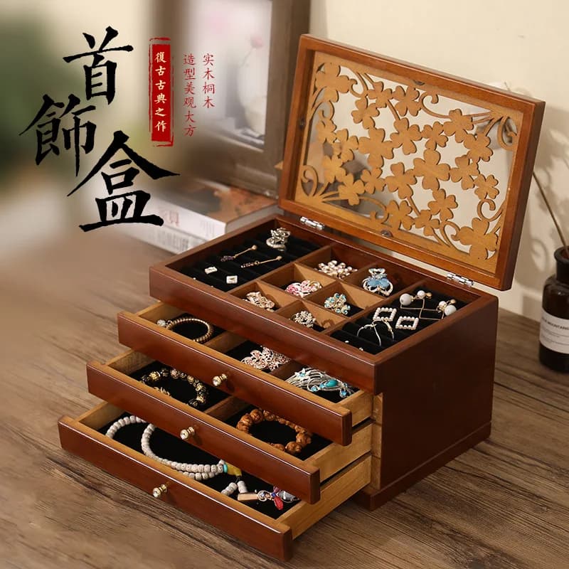 Boîte de Rangement en Bois pour Bijoux, Organisateur pour Colliers, Bracelets, Bagues, Boucles d'Ore