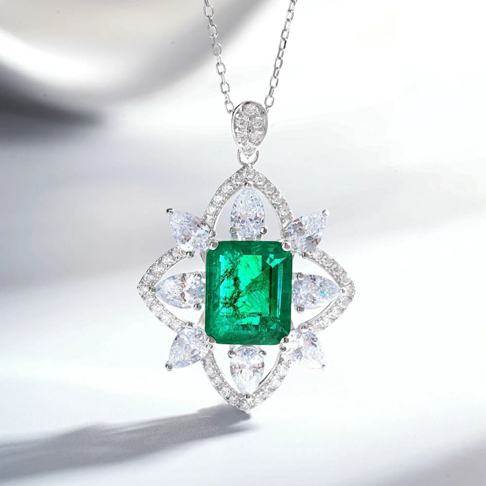 Vinregem émeraude Paraiba Tourmaline haute teneur en carbone diamant gemmes pendentif colliers solid