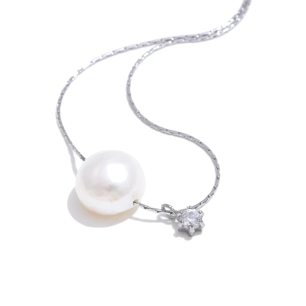 NiNice colliers pour femmes en acier inoxydable bijoux naturel perle d'eau douce Zircon pendentif à 