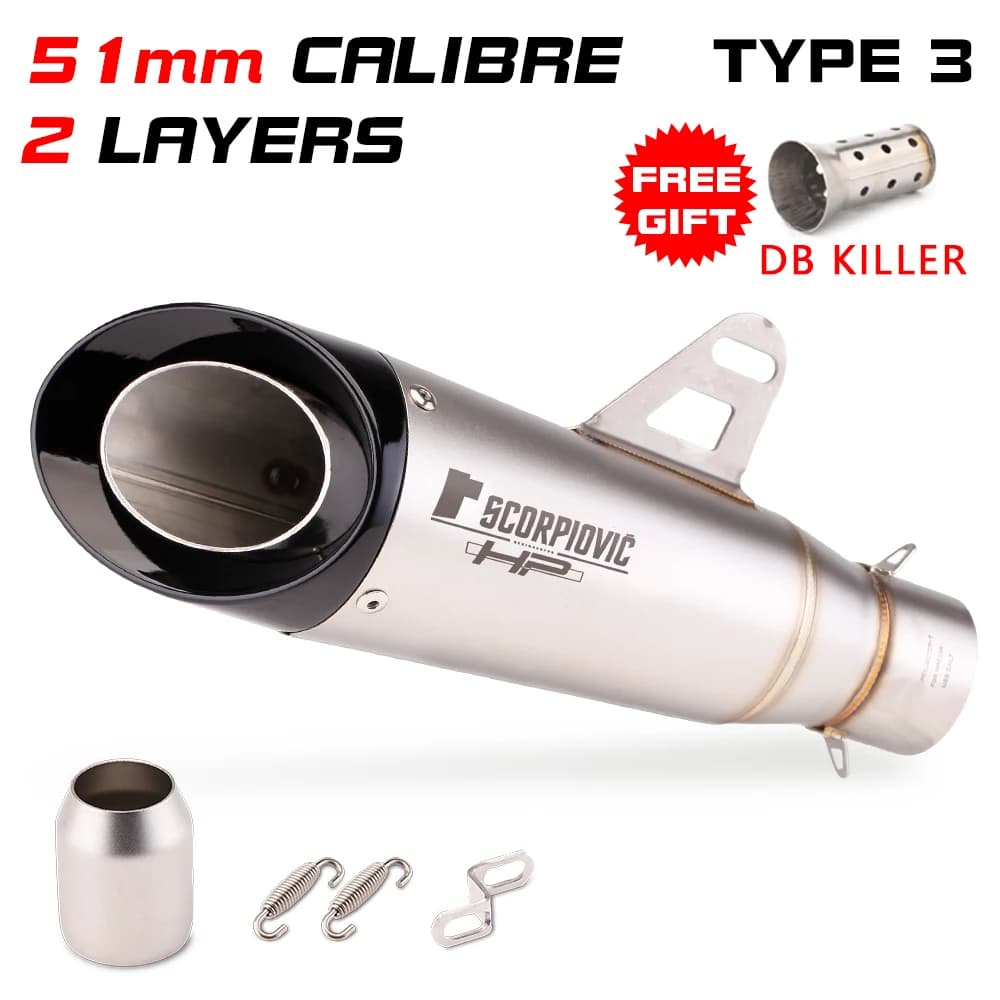 Tuyau d'échappement de moto 51mm/60mm avec tuyau d'échappement de moto db killer silencieux en fibre