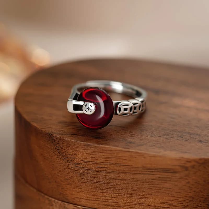 Bague porte-bonheur pour femmes, bijoux Vintage en Jade rouge, boucle avec personnage chinois, la Fo