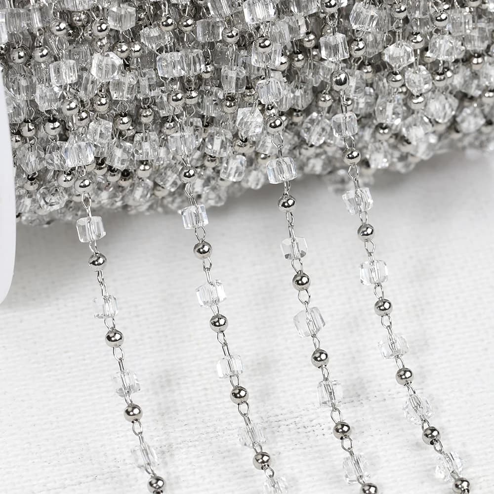 Chaîne en acier inoxydable de 1 mètre, Cube carré noir, perles de cristal, pour collier, Bracelets, 
