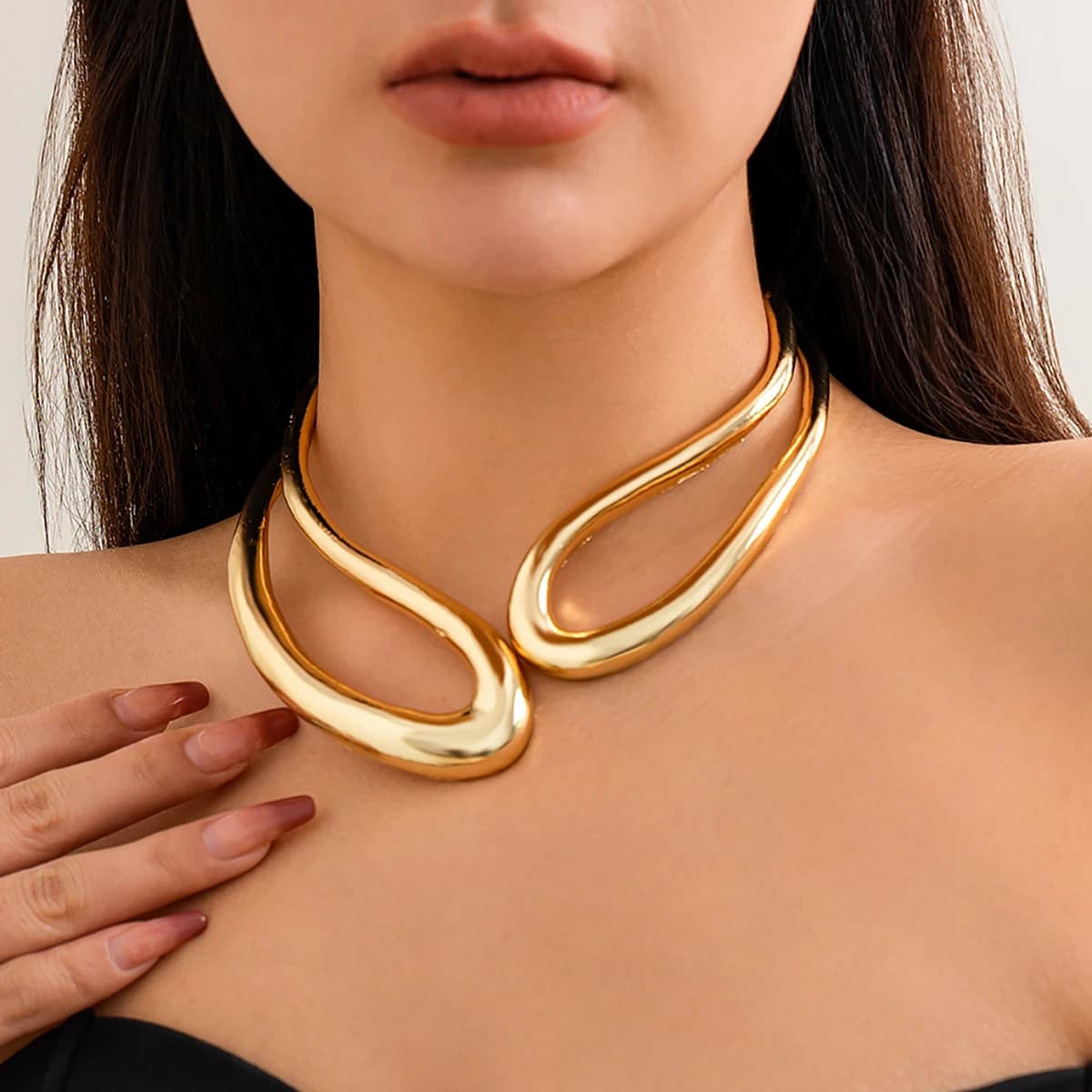 Salircon – collier ras du cou géométrique exagéré en métal, gothique, couleur or, réglable, bijoux d
